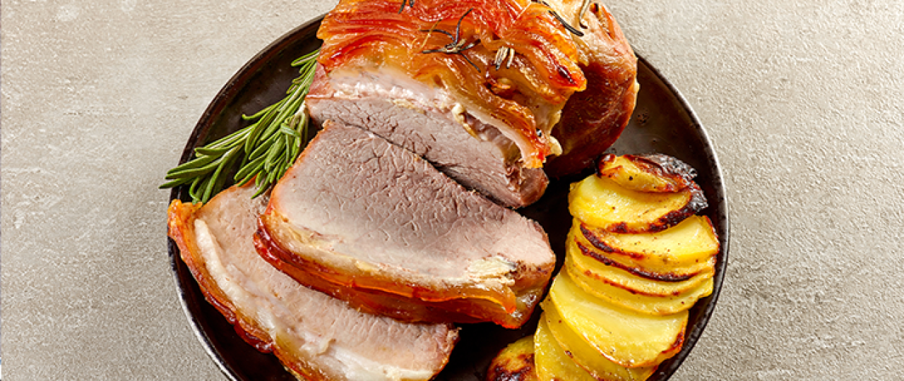 Mo: Gegrillter Schweinebauch mit Kartoffelgratin